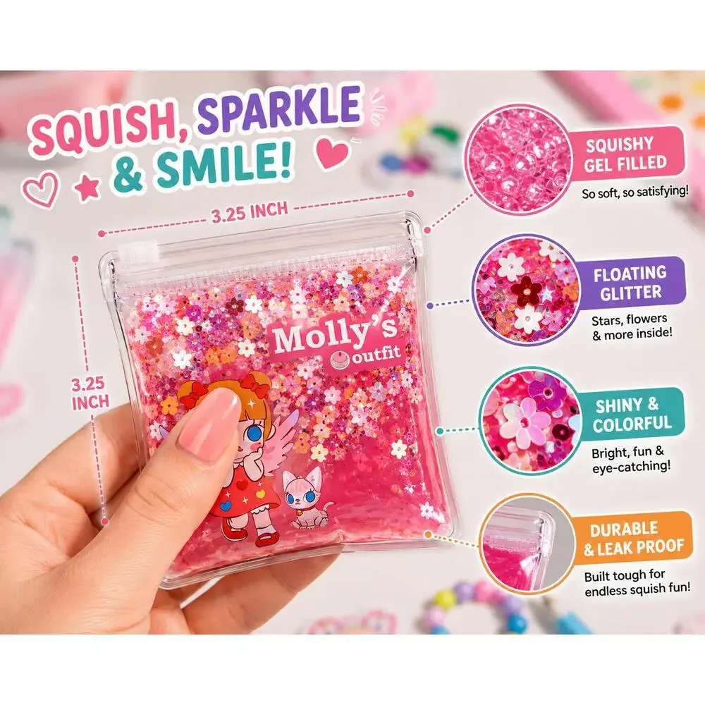 Mini Sparkle Sensory Pouch | Squishy Glitter Fidget Toy for Kids | Party Favor,